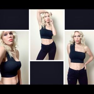 Black ALC one shoulder crop top